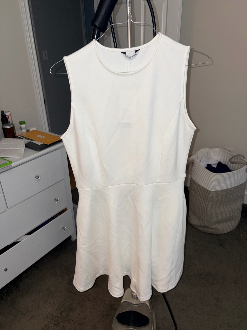 Sleeveless White Mini Dress with Flared Skirt